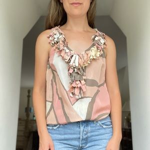J. Crew Silk Mosaic Print Ruffle Neck Top